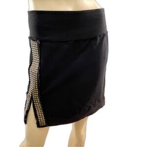 Free People- Black Cotton  Pencil Skirt with Studded Gold pyramids- M